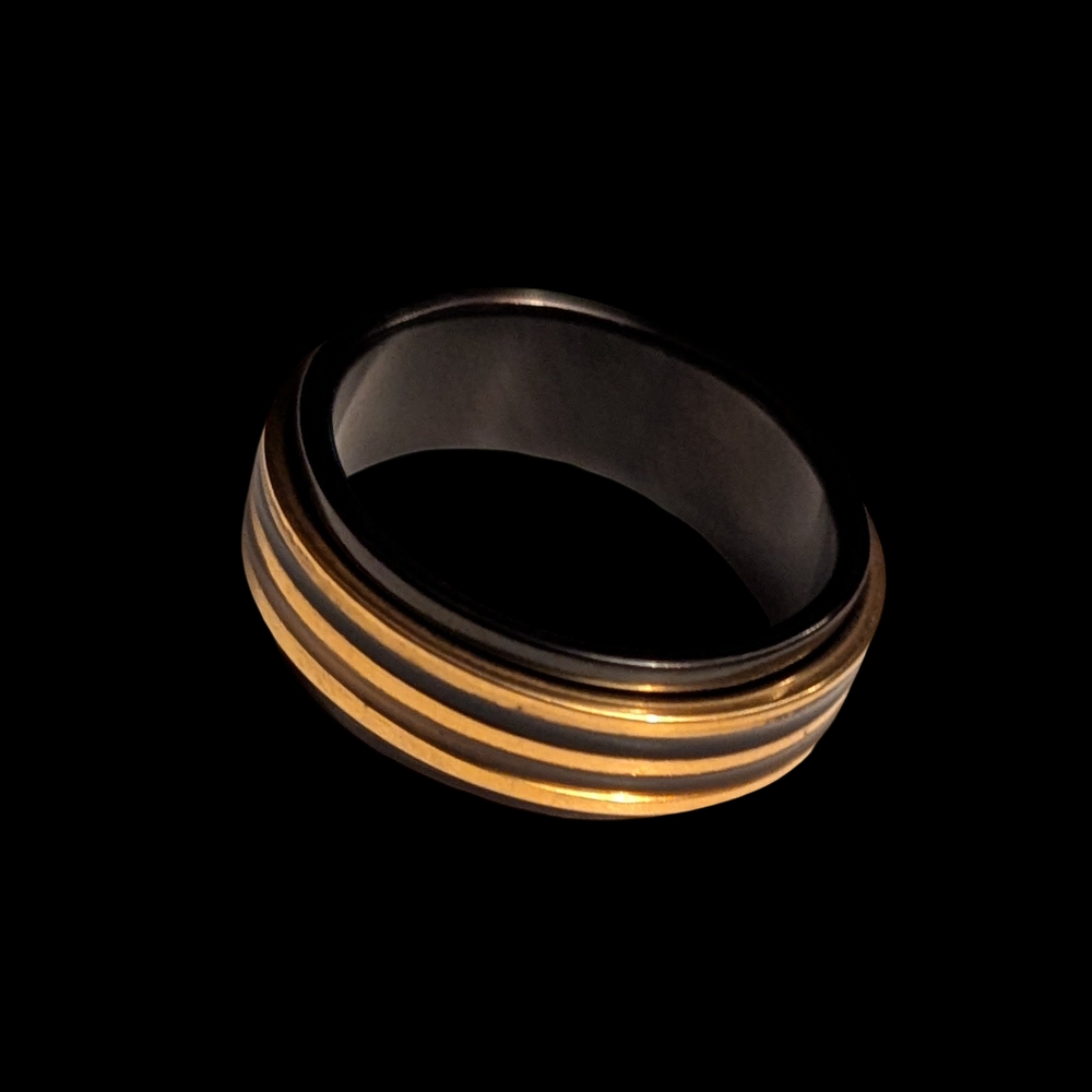 Gold and Black Men's Ring (Size 9)